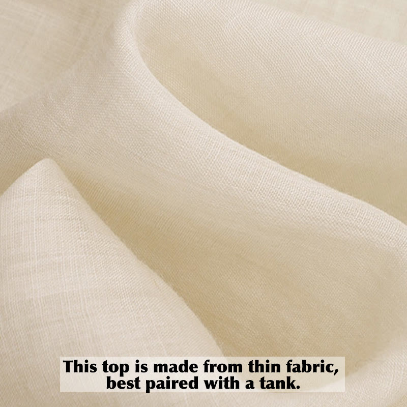 Camicia da donna a maniche a tre quarti con scollo rotondo e ricamo floreale a foglie verdi, colore beige Buddha Stones. - image 11