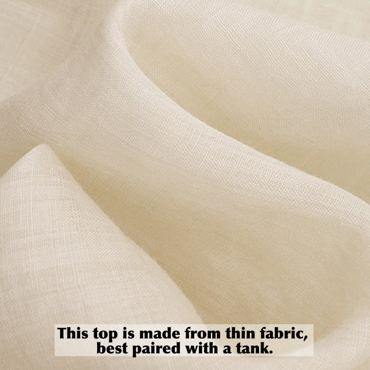Camicia da donna a maniche a tre quarti con scollo rotondo e ricamo floreale a foglie verdi, colore beige Buddha Stones. - image 11