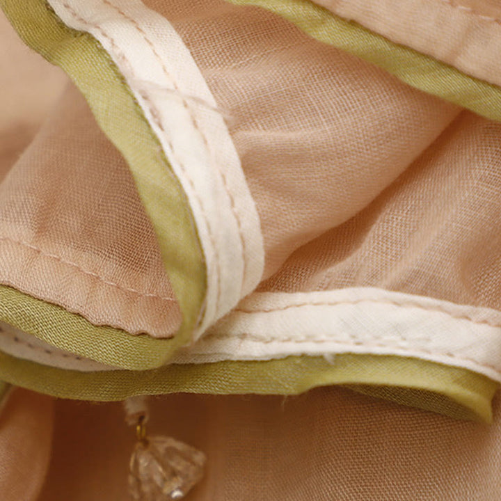 Buddha Stones Camicia da donna in cotone con maniche a tre quarti, girocollo, ricamo floreale beige e foglie verdi - image 17