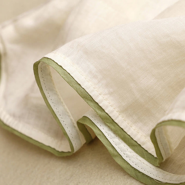 Buddha Stones Camicia da donna in cotone con maniche a tre quarti, girocollo, ricamo floreale beige e foglie verdi - image 8