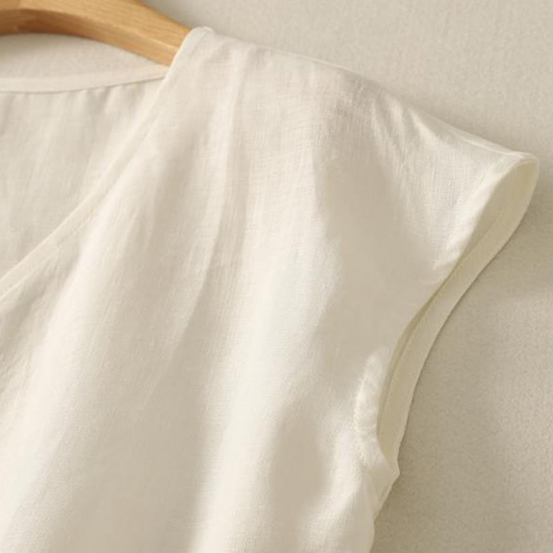 Buddha Stones Gilet senza maniche in cotone da donna con scollo a V retrò e bottoni - image 12