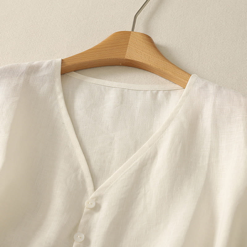 Buddha Stones Gilet senza maniche in cotone da donna con scollo a V retrò e bottoni - image 10