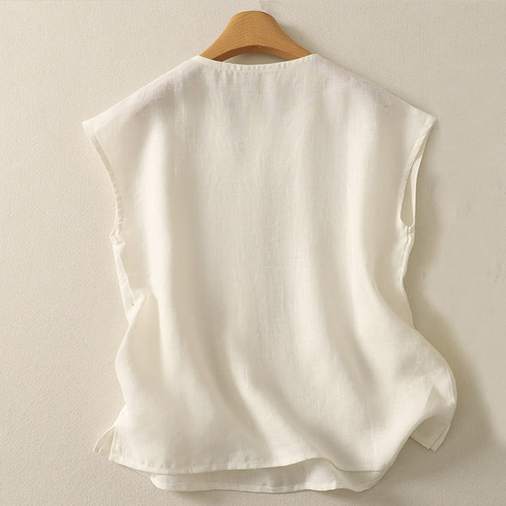 Buddha Stones Gilet senza maniche in cotone da donna con scollo a V retrò e bottoni - image 7