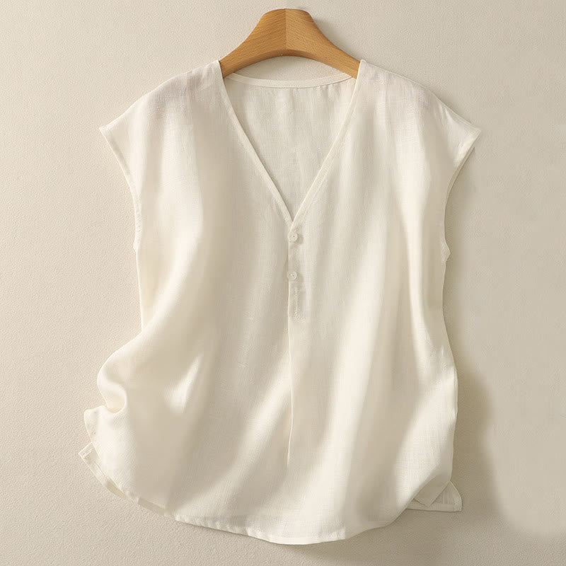 Buddha Stones Gilet senza maniche in cotone da donna con scollo a V retrò e bottoni - Biancheria - US8-10, UK/AU12-14, EU40-42 (2XL) - image 6