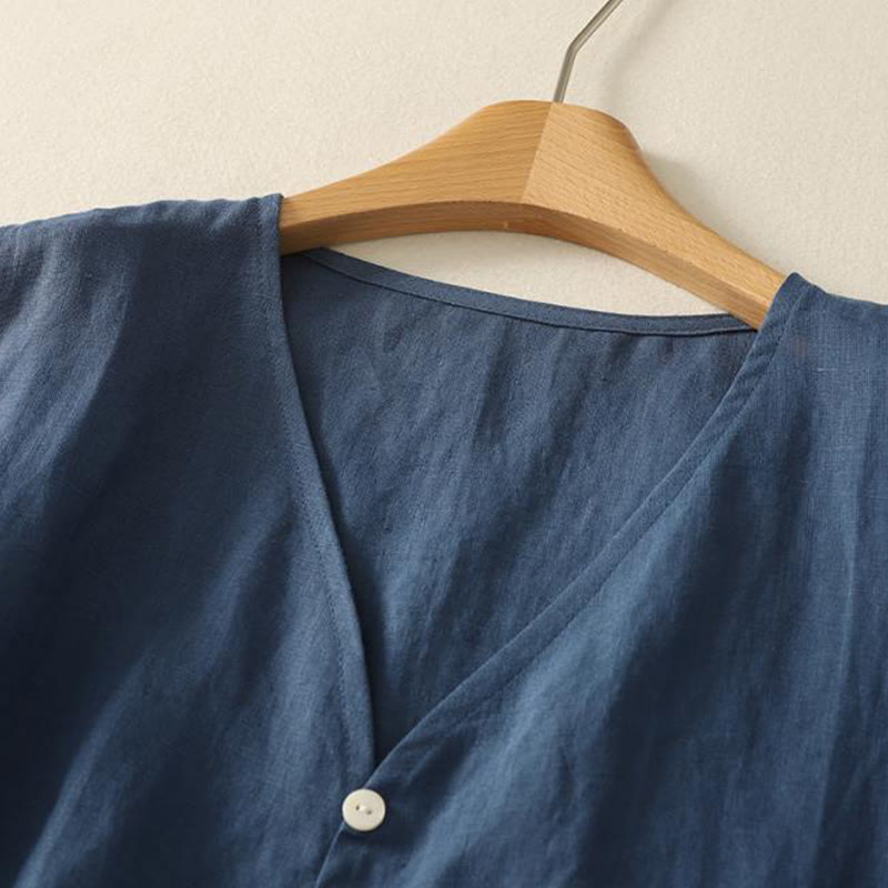 Buddha Stones Gilet senza maniche in cotone da donna con scollo a V retrò e bottoni - image 2