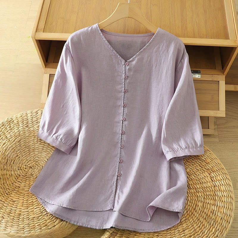 Camicia da donna a maniche corte con scollo a V e bottoni a tinta unita con motivo Buddha Stones. - Cardo - US12, UK/AU16, EU44 (2XL) - image 26