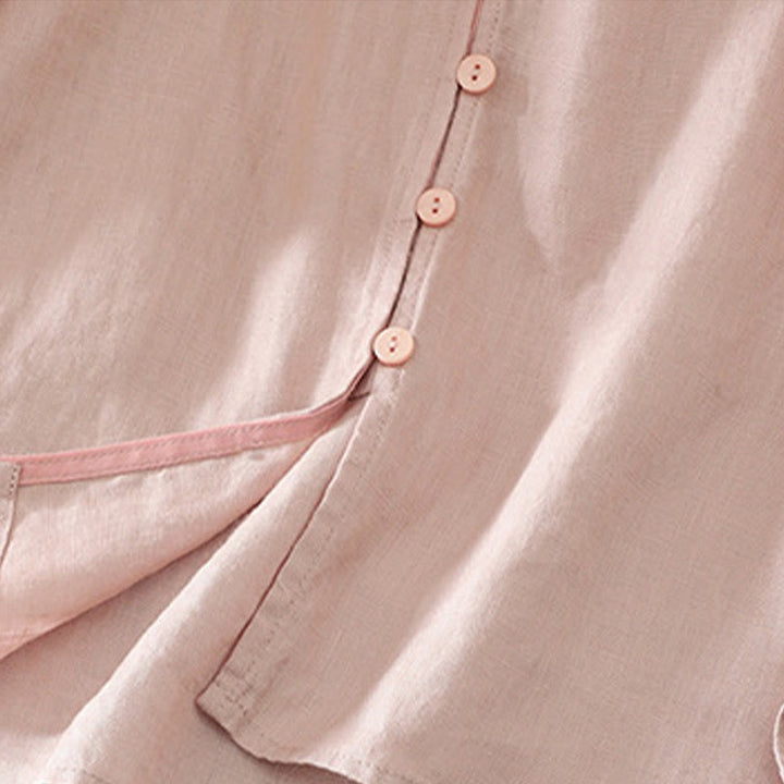 Buddha Stones Camicia da donna con scollo a V, maniche corte e bottoni in tinta unita - image 4