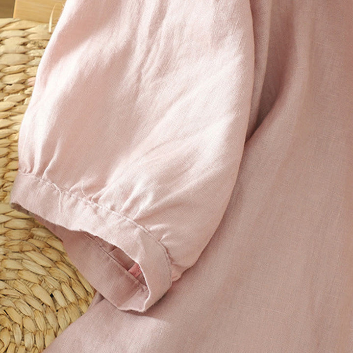 Buddha Stones Camicia da donna con scollo a V, maniche corte e bottoni in tinta unita - image 5