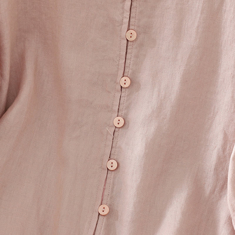 Buddha Stones Camicia da donna con scollo a V, maniche corte e bottoni in tinta unita - image 3