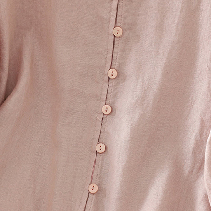 Buddha Stones Camicia da donna con scollo a V, maniche corte e bottoni in tinta unita - image 3