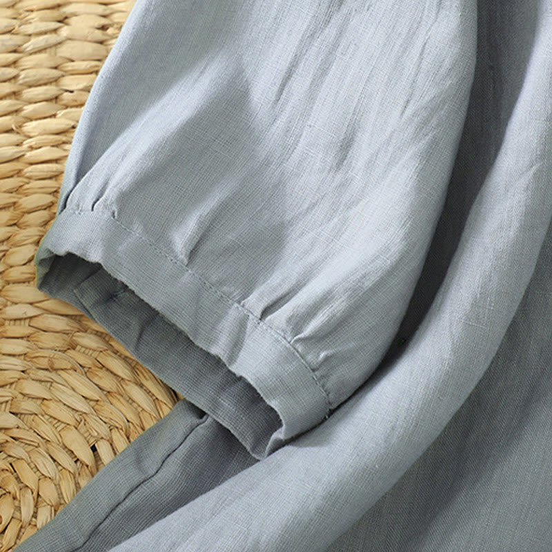 Buddha Stones Camicia da donna con scollo a V, maniche corte e bottoni in tinta unita - image 25