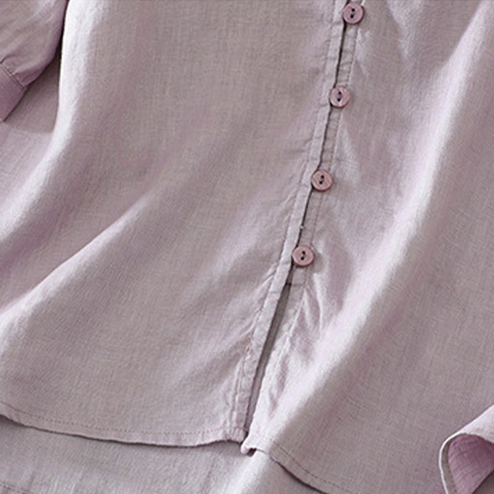 Buddha Stones Camicia da donna con scollo a V, maniche corte e bottoni in tinta unita - image 29