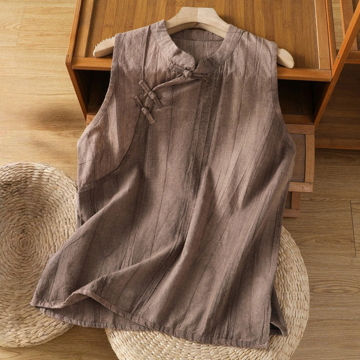 Gilet senza maniche in cotone da donna con design retrò a rana e bottoni Buddha Stones - RosyBrown - US8-10, UK/AU12-14, EU40-42 (2XL) - image 10