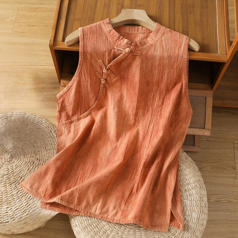 Gilet senza maniche in cotone da donna con design retrò a rana e bottoni Buddha Stones - Arancia - US8-10, UK/AU12-14, EU40-42 (2XL) - image 0