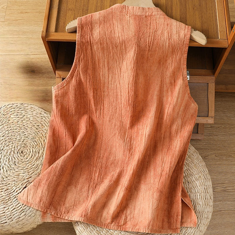 Gilet senza maniche in cotone da donna con design retrò a rana e bottoni Buddha Stones - image 3