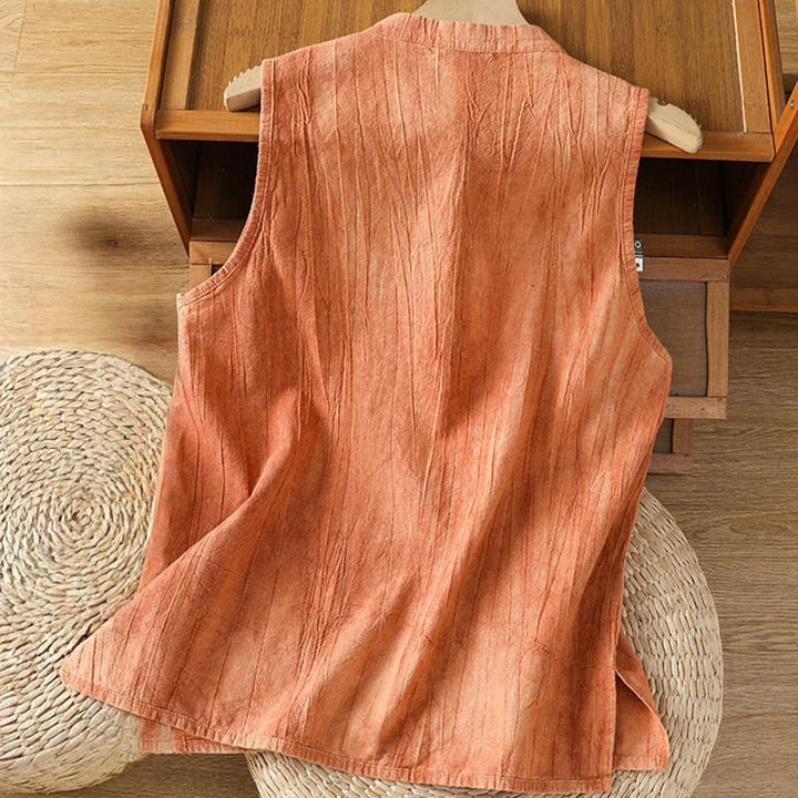 Gilet senza maniche in cotone da donna con design retrò a rana e bottoni Buddha Stones - image 2