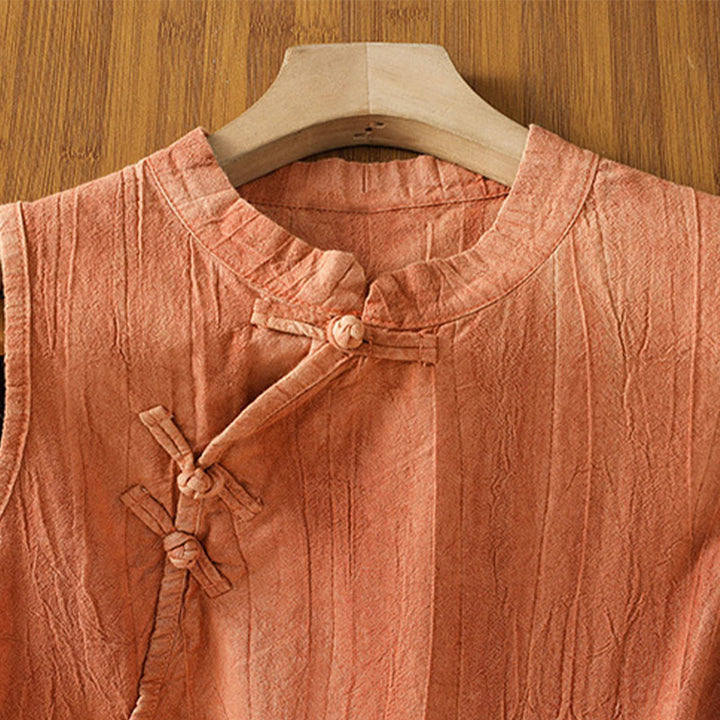 Gilet senza maniche in cotone da donna con design retrò a rana e bottoni Buddha Stones - image 3