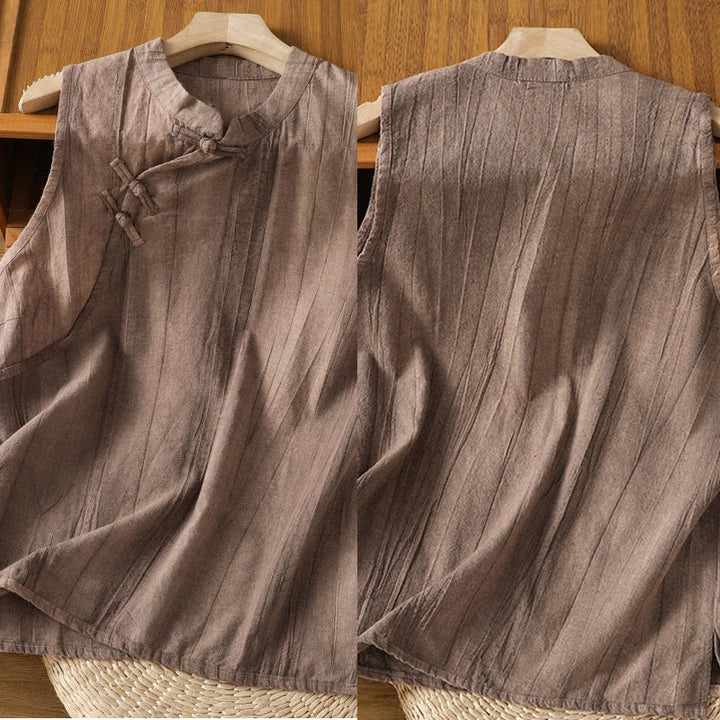 Gilet senza maniche in cotone da donna con design retrò a rana e bottoni Buddha Stones - image 12