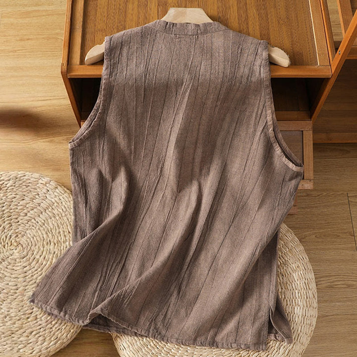 Gilet senza maniche in cotone da donna con design retrò a rana e bottoni Buddha Stones - image 12