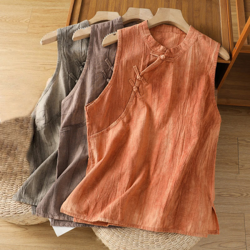 Gilet senza maniche in cotone da donna con design retrò a rana e bottoni Buddha Stones - image 1