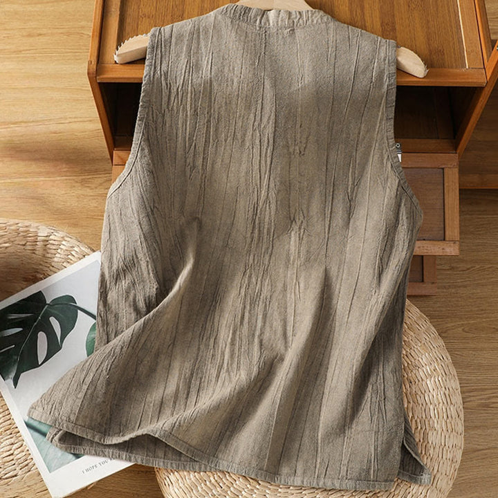 Gilet senza maniche in cotone da donna con design retrò a rana e bottoni Buddha Stones - image 18