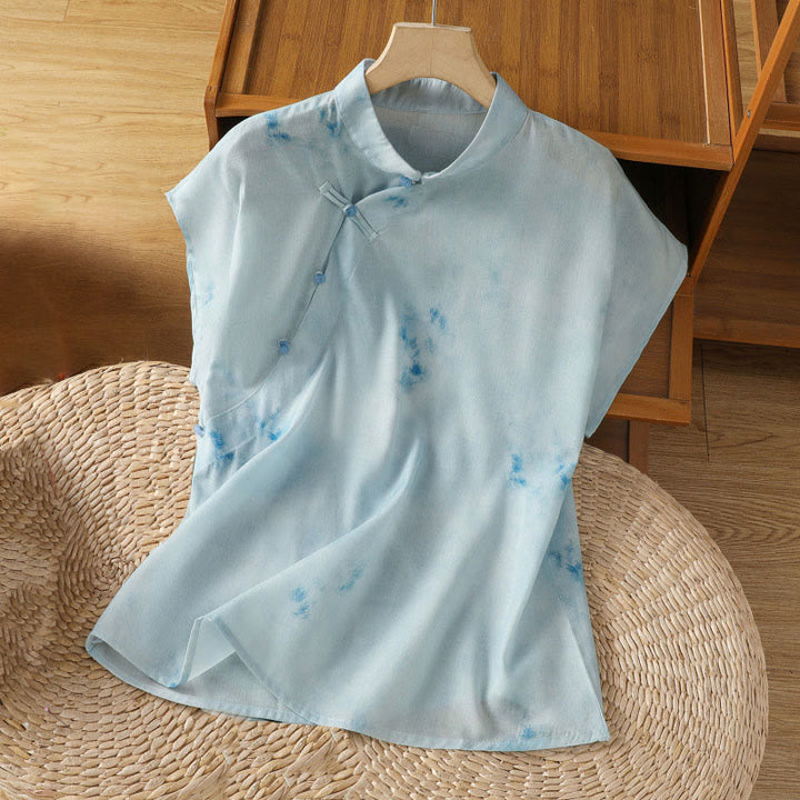 Buddha Stones Camicia da donna senza maniche con bottoni a forma di rana, azzurra - Azzurro chiaro - US8-10, UK/AU12-14, EU40-42 (2XL) - image 0