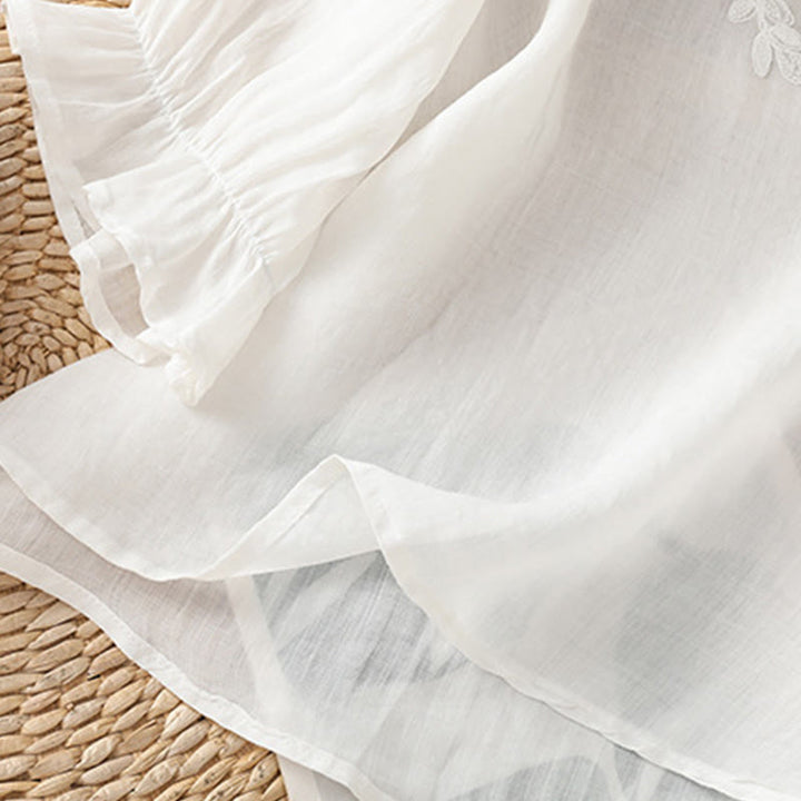 Camicia da donna con scollo rotondo e maniche a tre quarti, ricamata con fiori e viticci Buddha Stones. - image 15