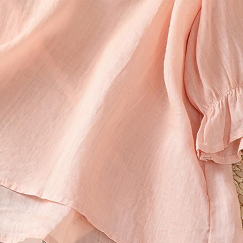 Buddha Stones Camicia da donna in cotone con maniche a tre quarti, scollo rotondo e bottoni ricamati a fiori - image 21