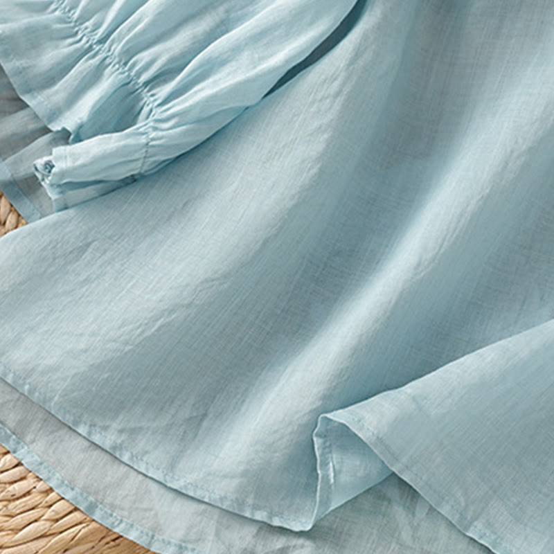 Buddha Stones Camicia da donna in cotone con maniche a tre quarti, scollo rotondo e bottoni ricamati a fiori - image 32