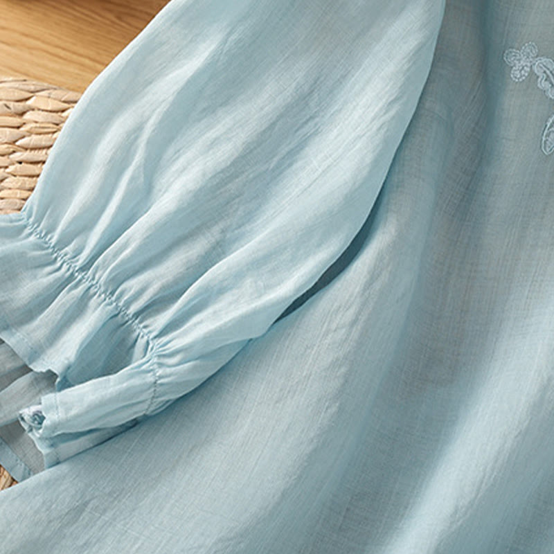 Buddha Stones Camicia da donna in cotone con maniche a tre quarti, scollo rotondo e bottoni ricamati a fiori - image 31