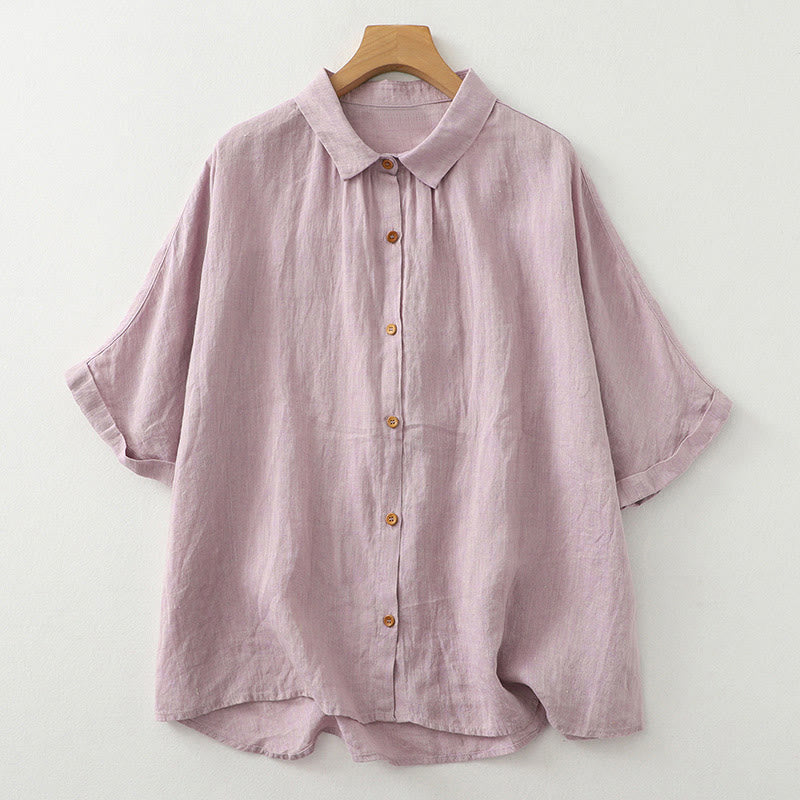 Camicia da donna in cotone e lino con maniche a mezza manica, casual, con bottoni semplici, motivo Buddha Stones - Cardo - US12, UK/AU16, EU44 (2XL) - image 2