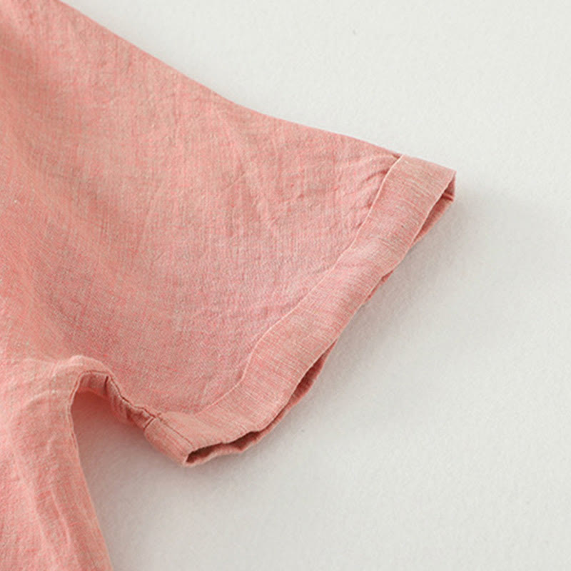 Camicia da donna in cotone e lino con maniche a mezza manica, casual, con bottoni semplici, motivo Buddha Stones - image 14