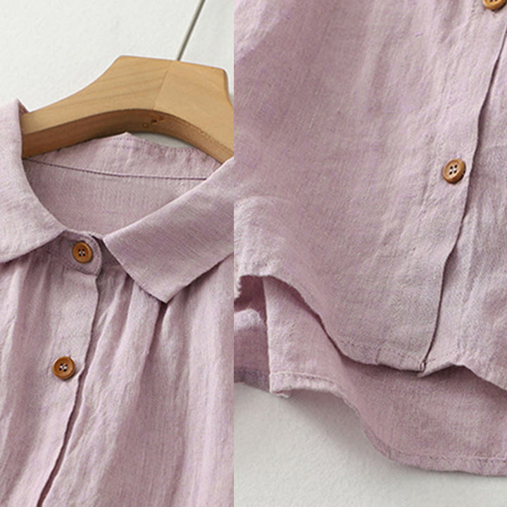 Camicia da donna in cotone e lino con maniche a mezza manica, casual, con bottoni semplici, motivo Buddha Stones - image 7