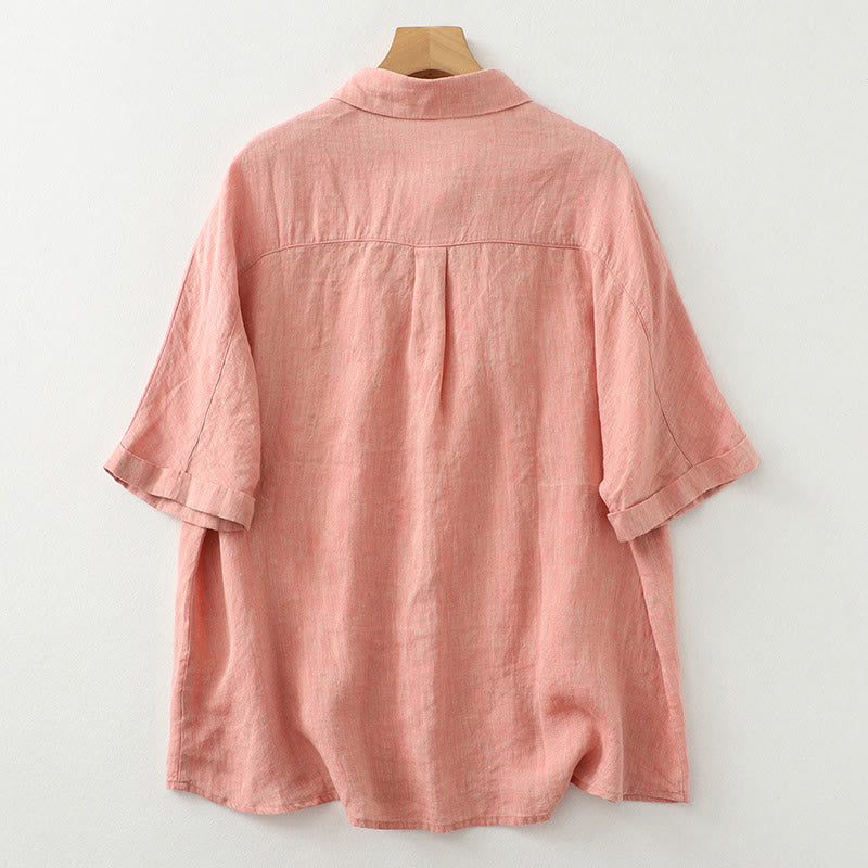 Camicia da donna a maniche corte con bottoni e stampa Buddha Stones, stile casual. - image 9