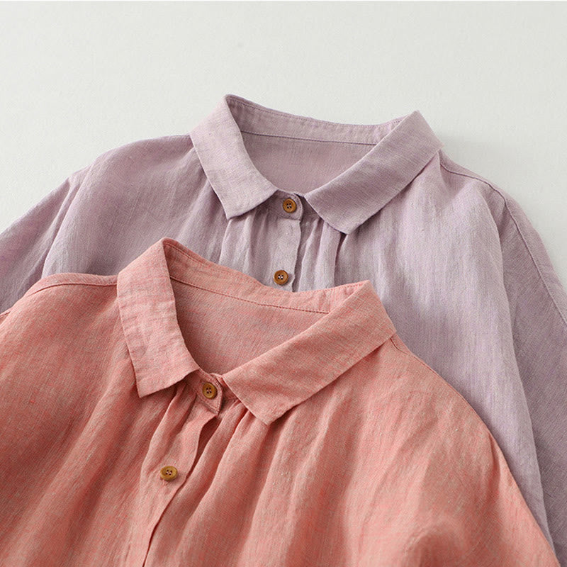 Camicia da donna in cotone e lino con maniche a mezza manica, casual, con bottoni semplici, motivo Buddha Stones - image 19