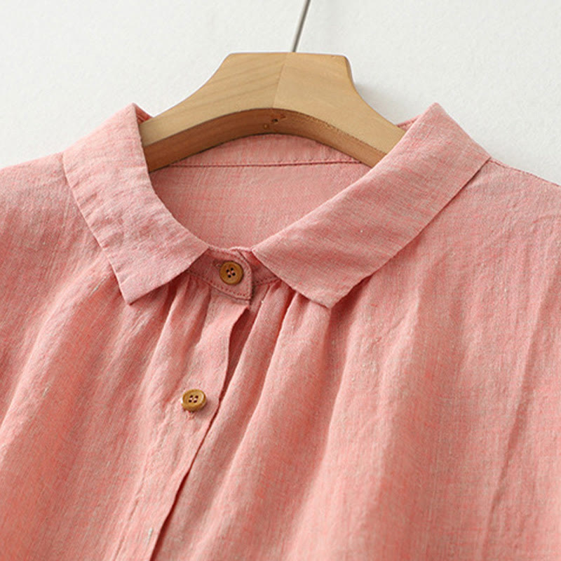 Camicia da donna in cotone e lino con maniche a mezza manica, casual, con bottoni semplici, motivo Buddha Stones - image 10