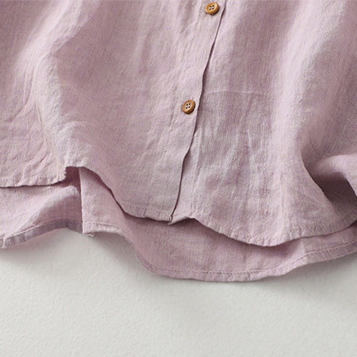 Camicia da donna a maniche corte con bottoni e stampa Buddha Stones, stile casual. - image 4
