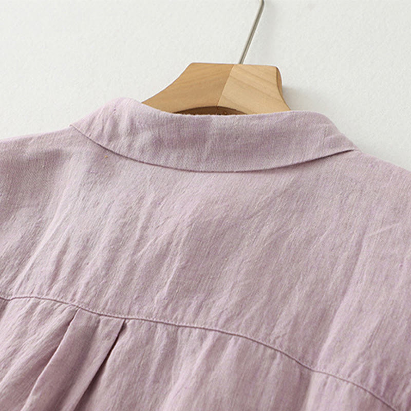 Camicia da donna in cotone e lino con maniche a mezza manica, casual, con bottoni semplici, motivo Buddha Stones - image 4
