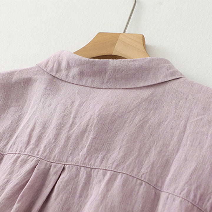 Camicia da donna in cotone e lino con maniche a mezza manica, casual, con bottoni semplici, motivo Buddha Stones - image 4