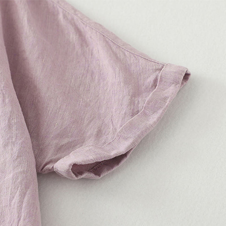 Camicia da donna in cotone e lino con maniche a mezza manica, casual, con bottoni semplici, motivo Buddha Stones - image 5