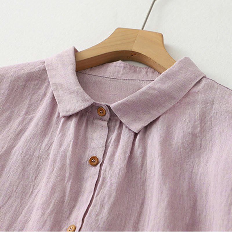 Camicia da donna in cotone e lino con maniche a mezza manica, casual, con bottoni semplici, motivo Buddha Stones - image 3