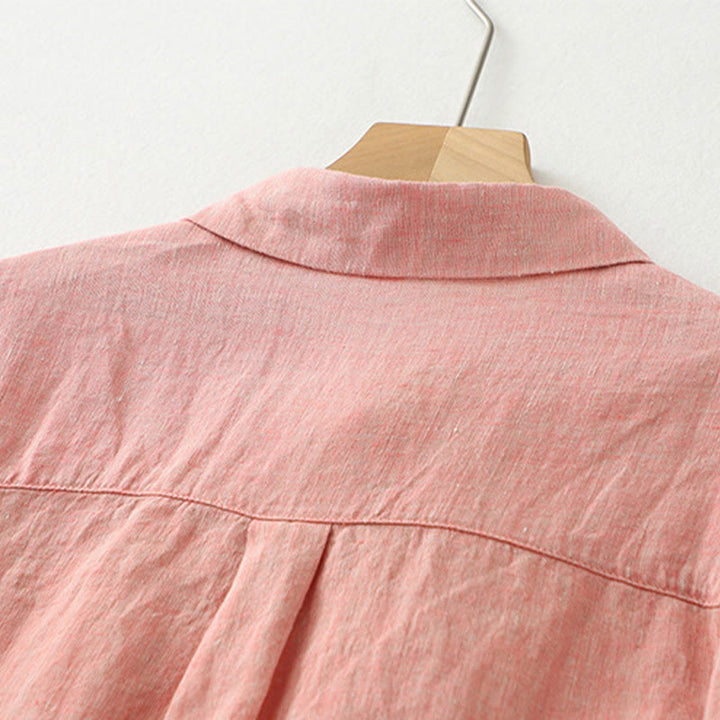 Camicia da donna in cotone e lino con maniche a mezza manica, casual, con bottoni semplici, motivo Buddha Stones - image 12