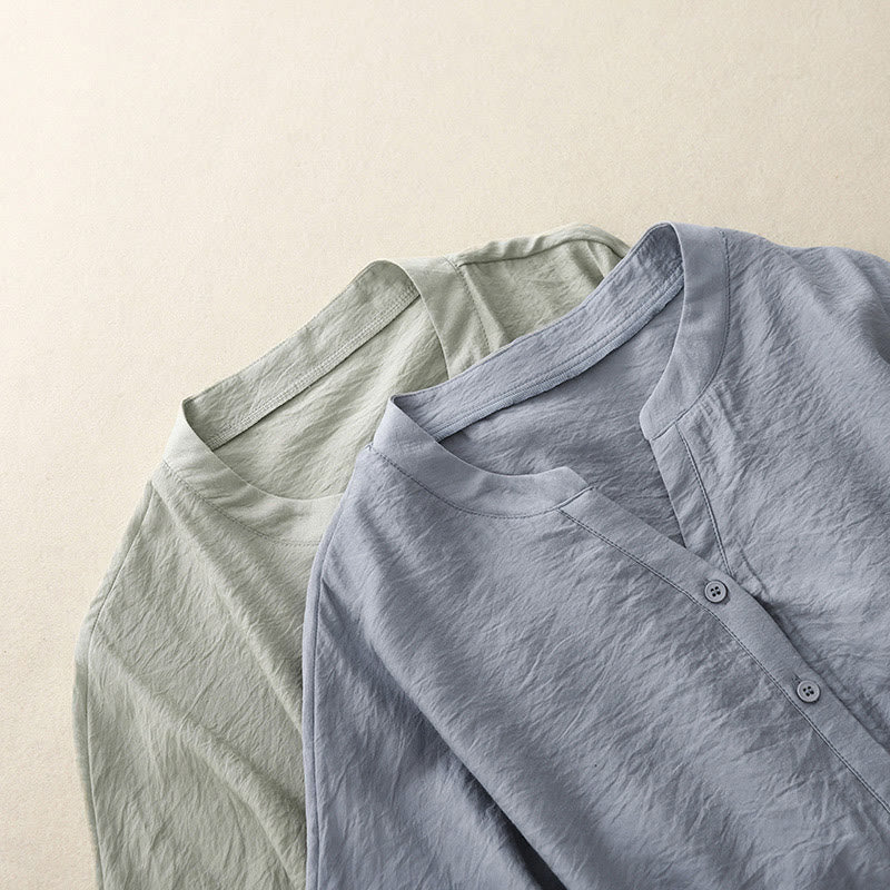 Buddha Stones Camicia estiva da donna in cotone a maniche corte con bottoni e lacci - image 10