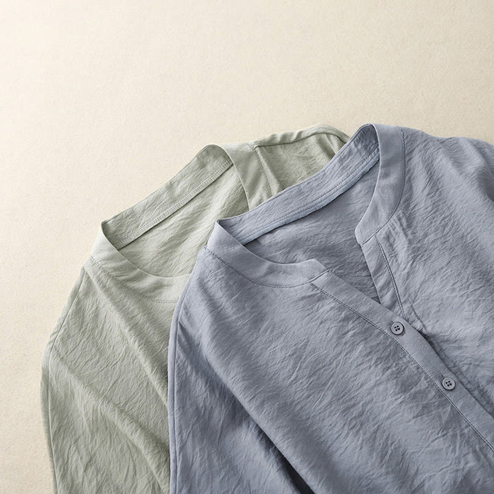 Buddha Stones Camicia estiva da donna in cotone a maniche corte con bottoni e lacci - image 10