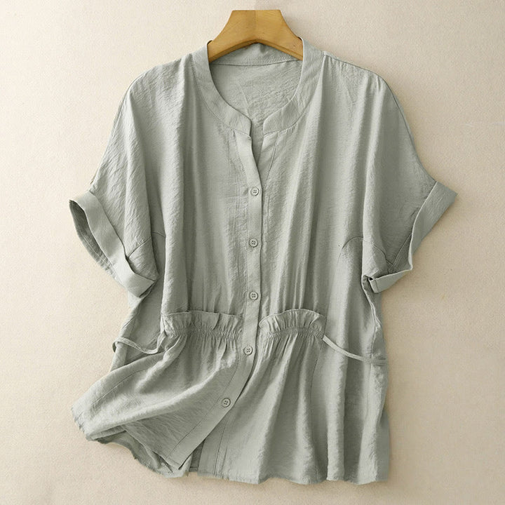 Buddha Stones Camicia estiva da donna in cotone a maniche corte con bottoni e lacci - DarkSeaGreen - US8-10, UK/AU12-14, EU40-42 (2XL) - image 12