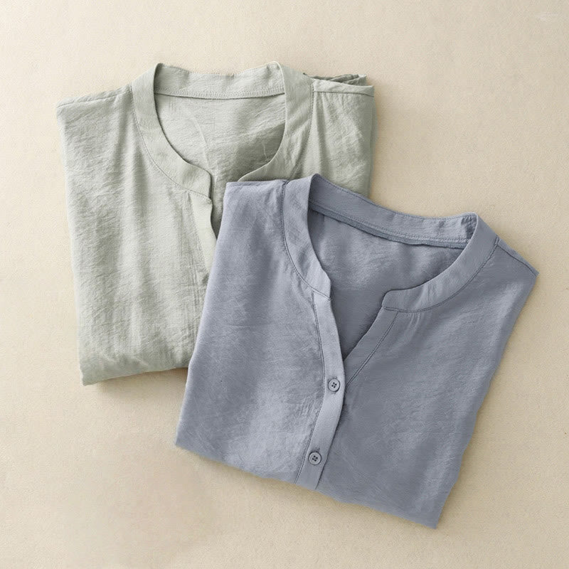 Buddha Stones Camicia estiva da donna in cotone a maniche corte con bottoni e lacci - image 11