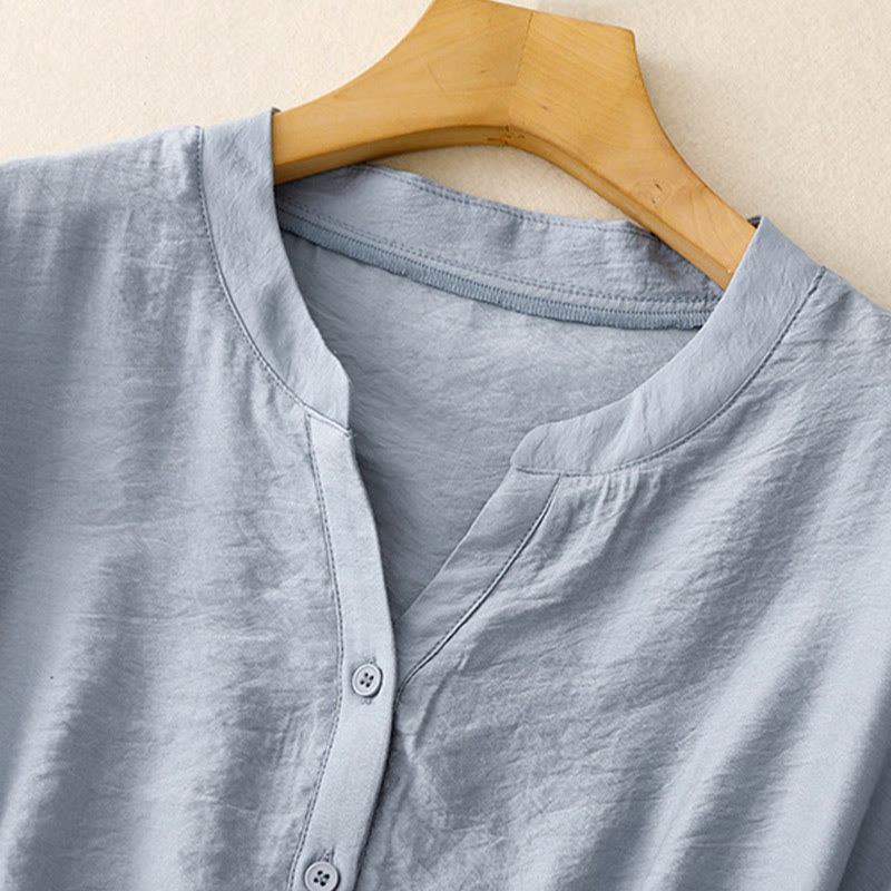 Buddha Stones Camicia estiva da donna in cotone a maniche corte con bottoni e lacci - image 3