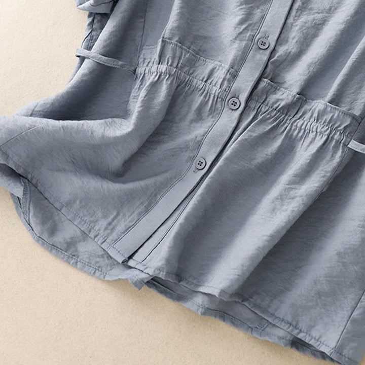 Buddha Stones Camicia estiva da donna in cotone a maniche corte con bottoni e lacci - image 5