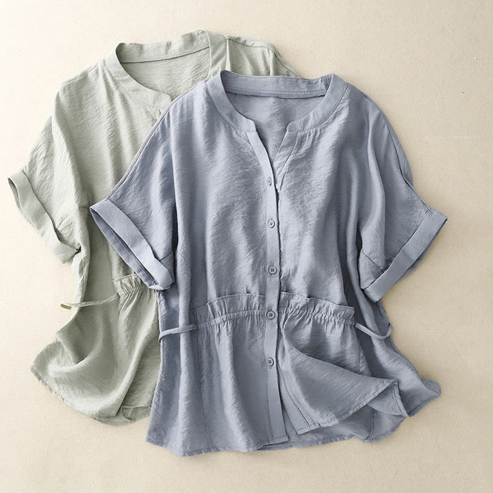 Buddha Stones Camicia estiva da donna in cotone a maniche corte con bottoni e lacci - image 9