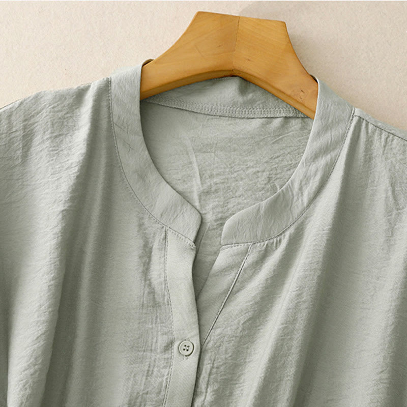 Buddha Stones Camicia estiva da donna in cotone a maniche corte con bottoni e lacci - image 13